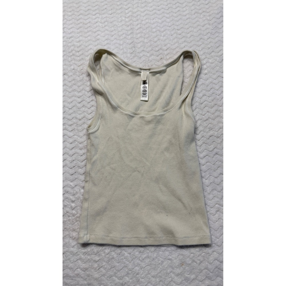 Skims Cotton Rib Tank Bone Off White Scoop Neck Sleeveless Ribbed Top Small